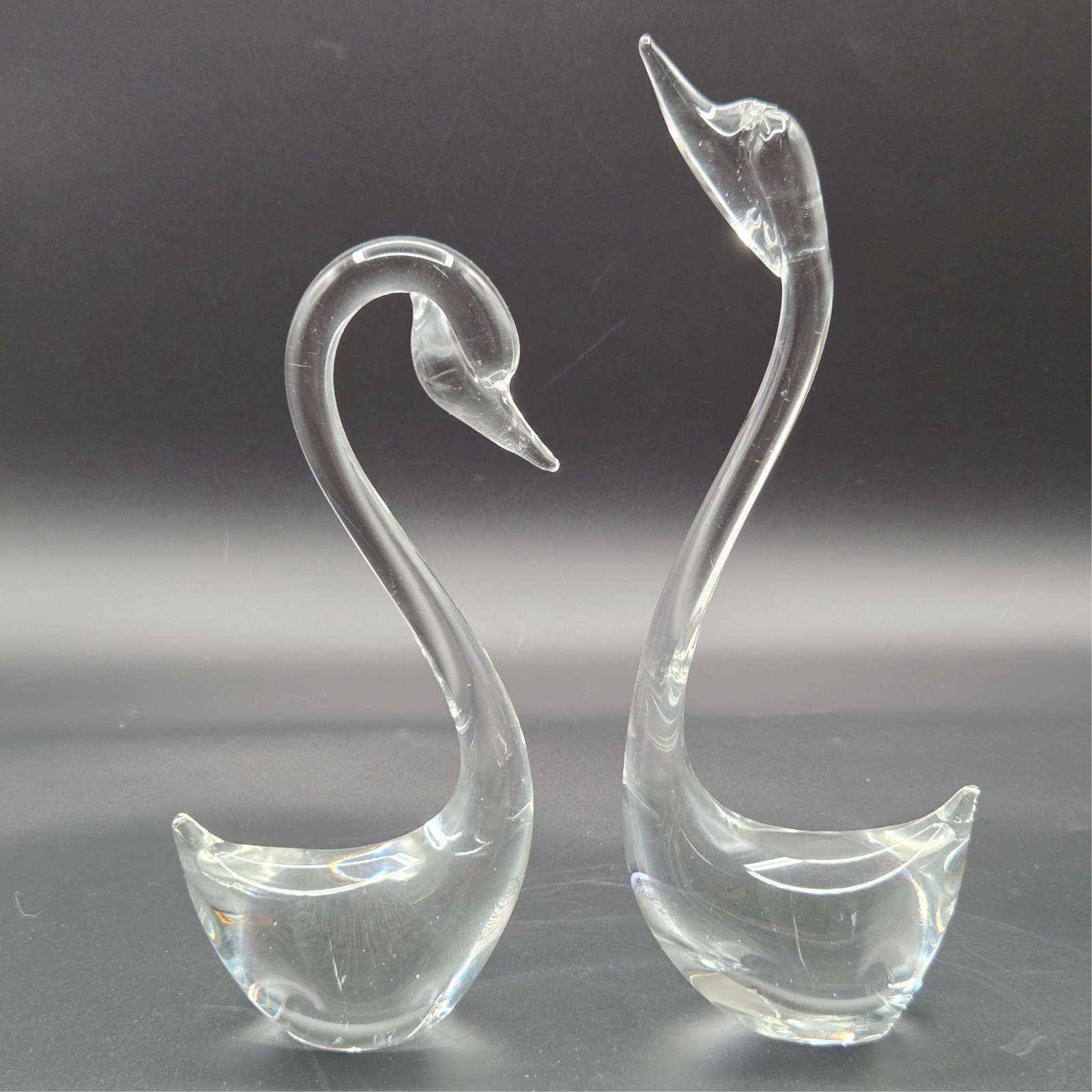 Pair of Murano Style Swans Blown Art Glass Vintage