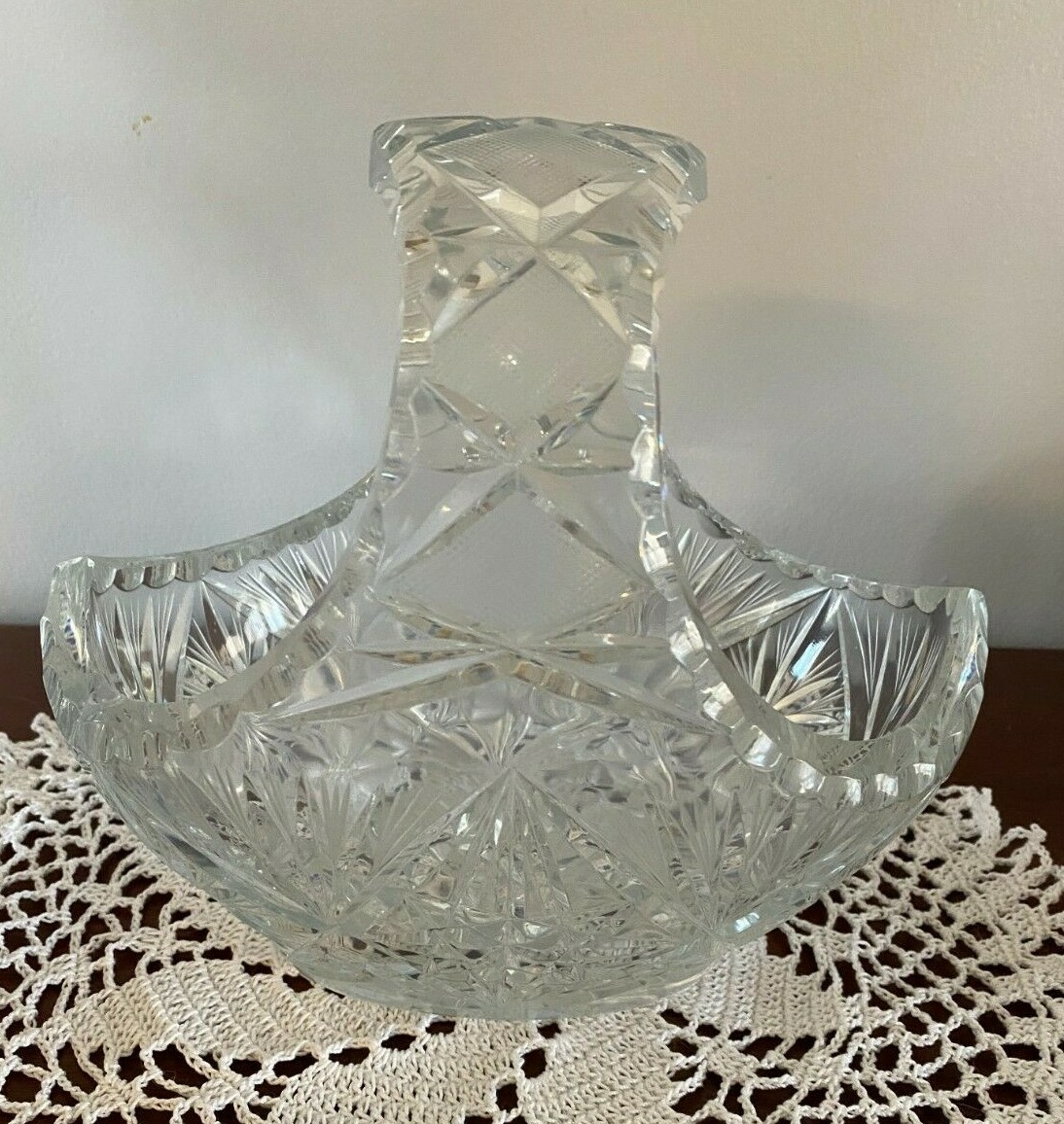 Vintage Bohemian Cut Crystal Basket 8″ Long