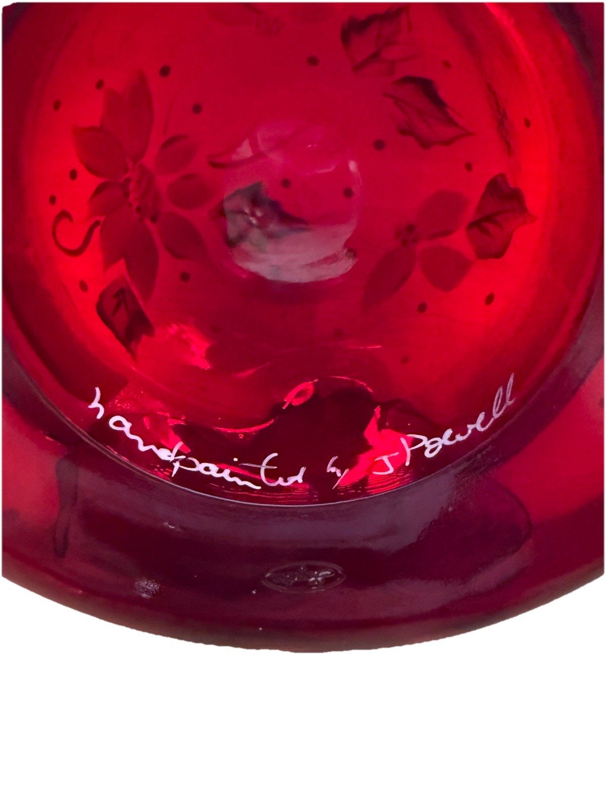 Fenton Red Hat Hand Painted Poinsettias Glitter Band Stand 5385 T7