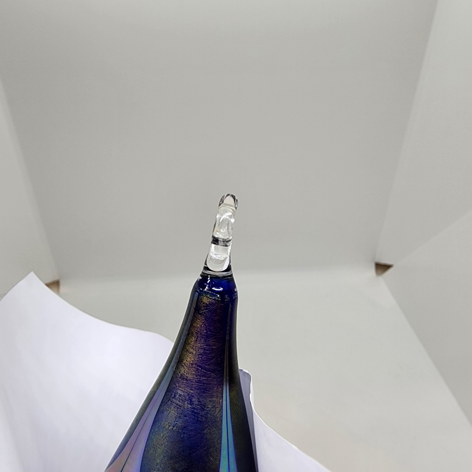 1988 Signed Steven Correia Studio Art Glass Teardrop Feather Christmas Ornament