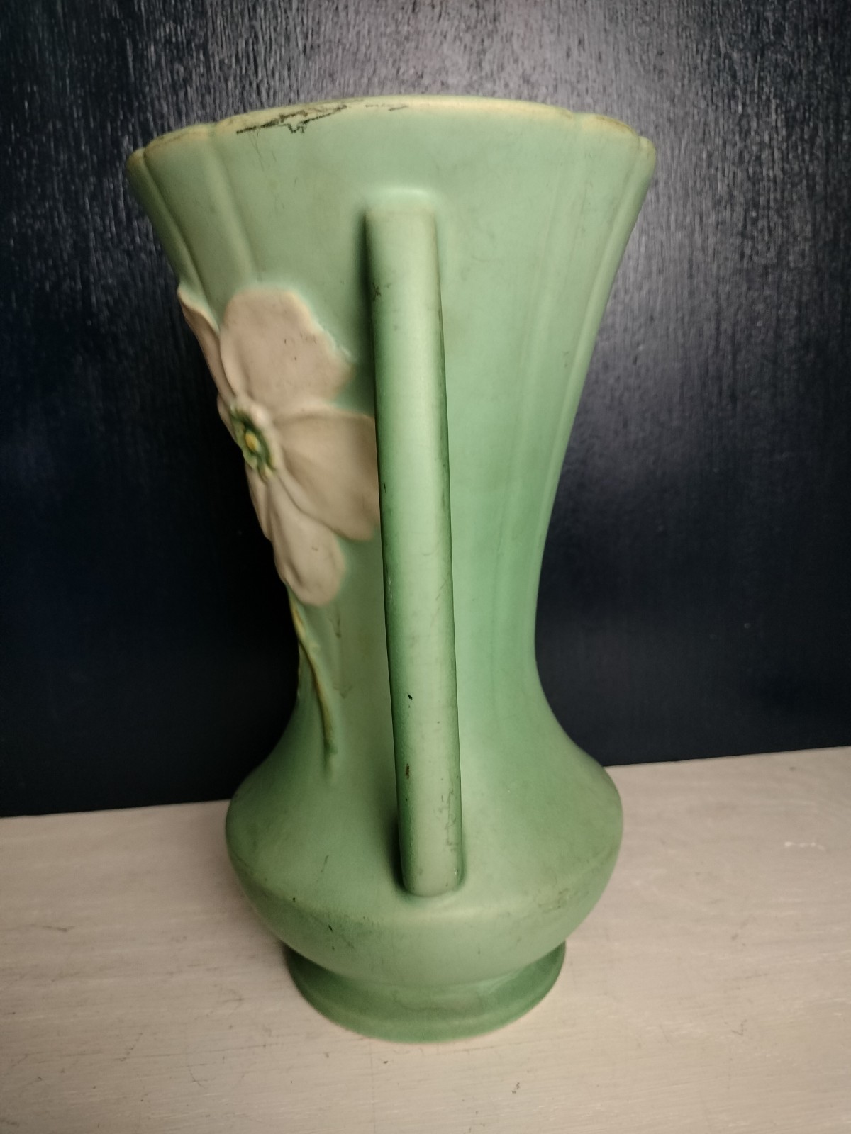 Vintage Weller Art Pottery Vase Wild Rose 1930s 9.25″