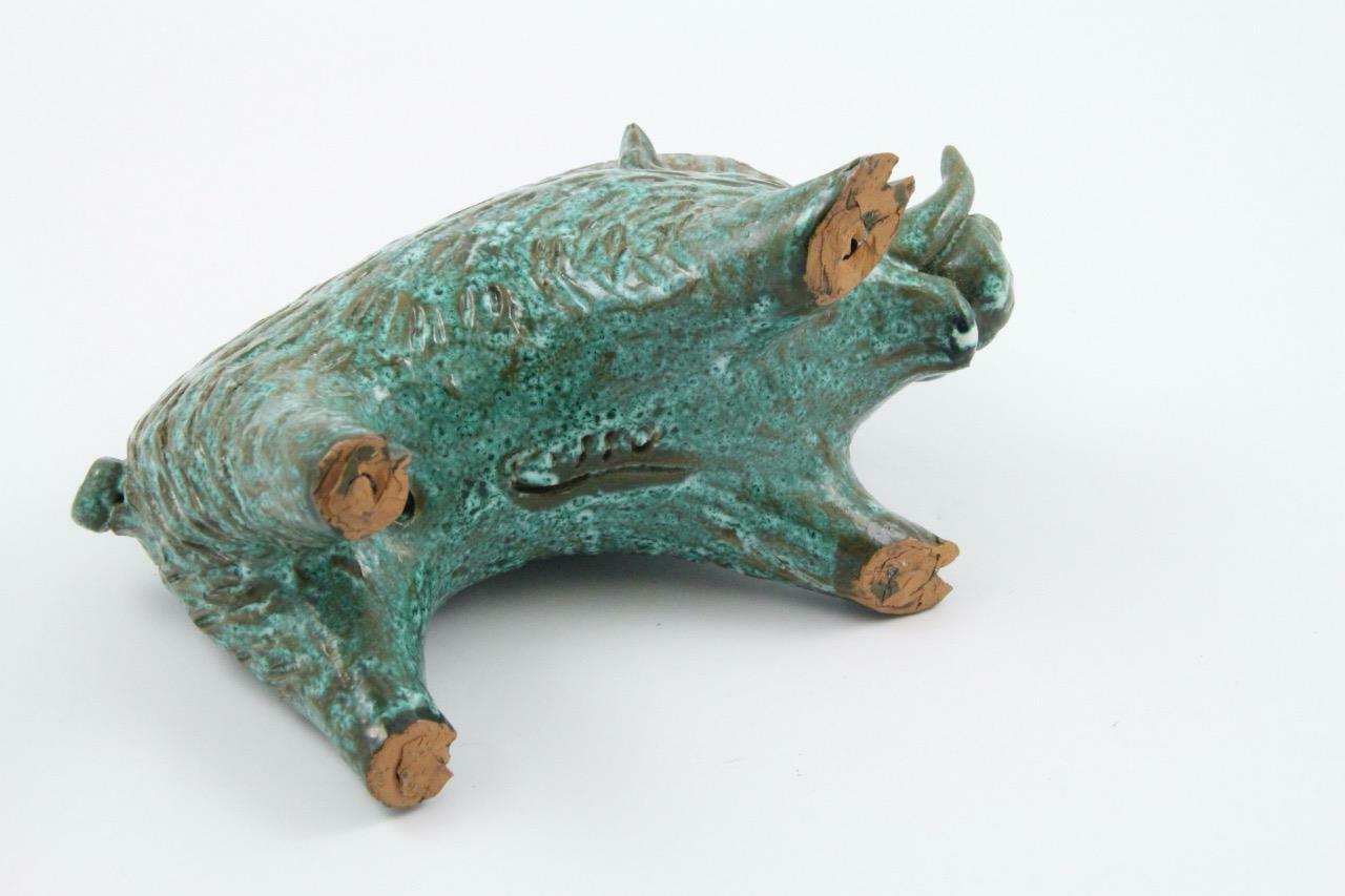 MCM Italian Cossu Sardinia Pottery Razorback Boar Sgraffito Figure Bitossi Style