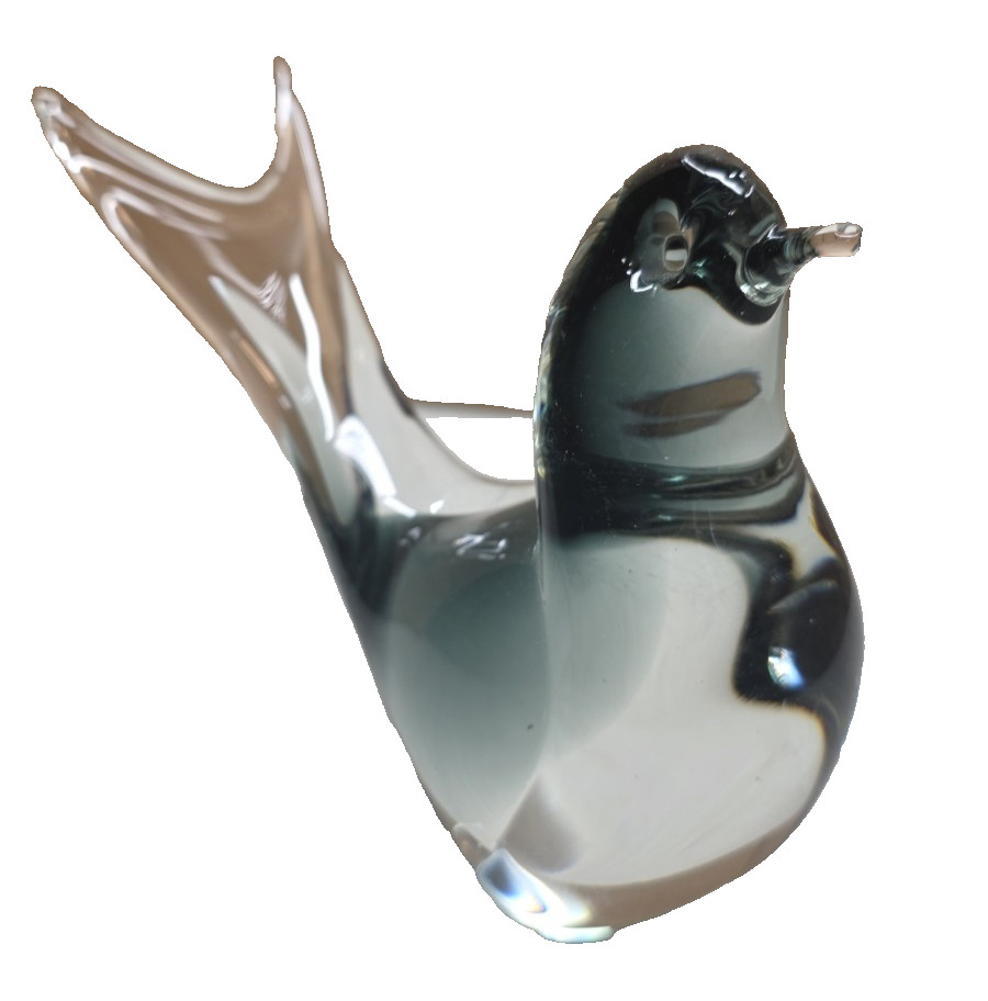 Vintage Murano Glass Gray Clear Bird Figurine Paperweight Art Glass Italy