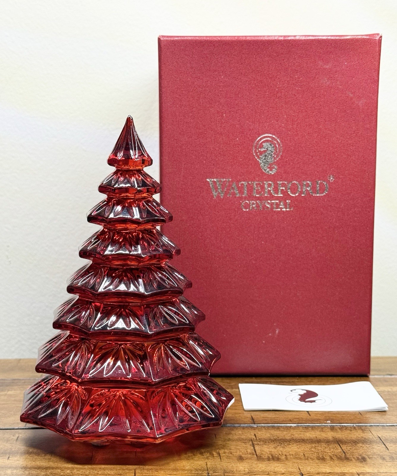 WATERFORD Crystal Christmas 6 1/2” Large Solid Ruby Red Tree W/Box #145996 #2