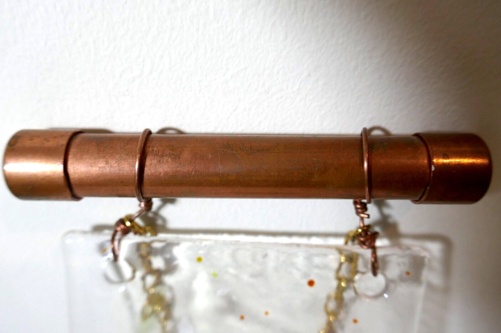 Fused Art Glass Hanging Suncatcher Abstract Glass Window Panel Copper Hanger