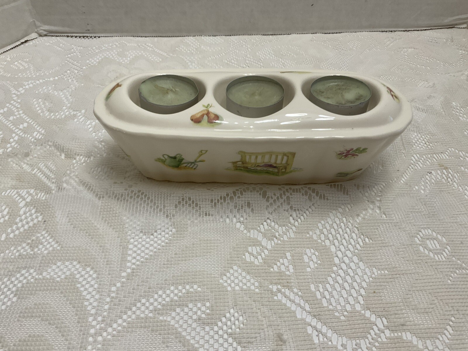 Aynsley Bone China Edwardian Kitchen Garden 3 Tealight Candle Holder Approx 8”