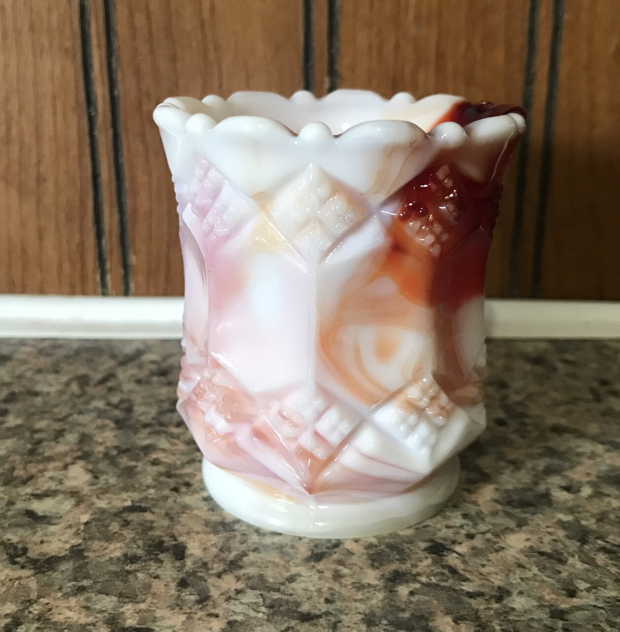 Toothpick Holder Red Swirl Slag Glass Imperial Glass Co. Diamond Pattern Vintage