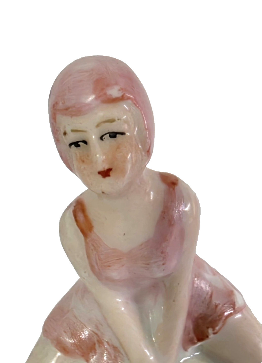 Antique Bathing Beauty Figurine Sitting on New York Beach Ball Germany 3.5″