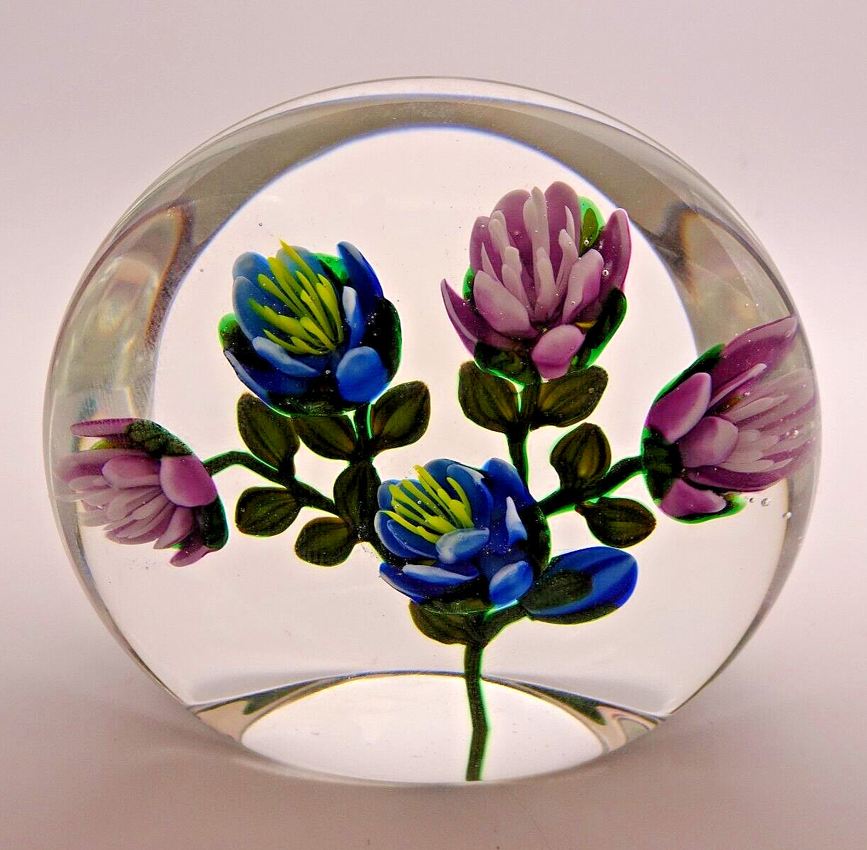 Signed 1987 Ken Rosenfeld Floral Bouquet Art Glass Upright Paperweight 5 Flower