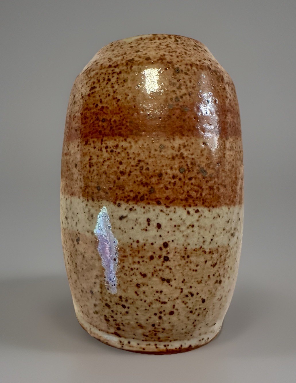 Signed Studio Pottery Speckled Gradient Glaze Vase Brown Cream 7” Tall