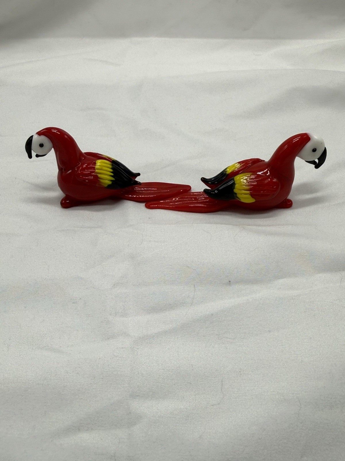 Set Of 2 Red Macaw Parrot Birds Miniature Handblown Glass Figurines