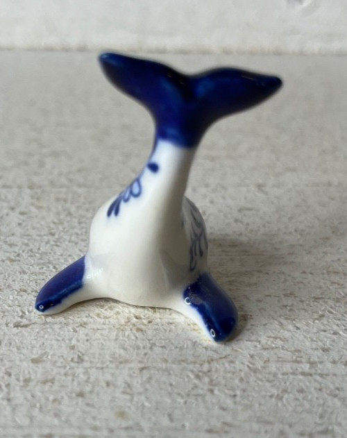 Vintage Miniature Delft Blue White Porcelain Ceramic Dolphin Whale 1.5″