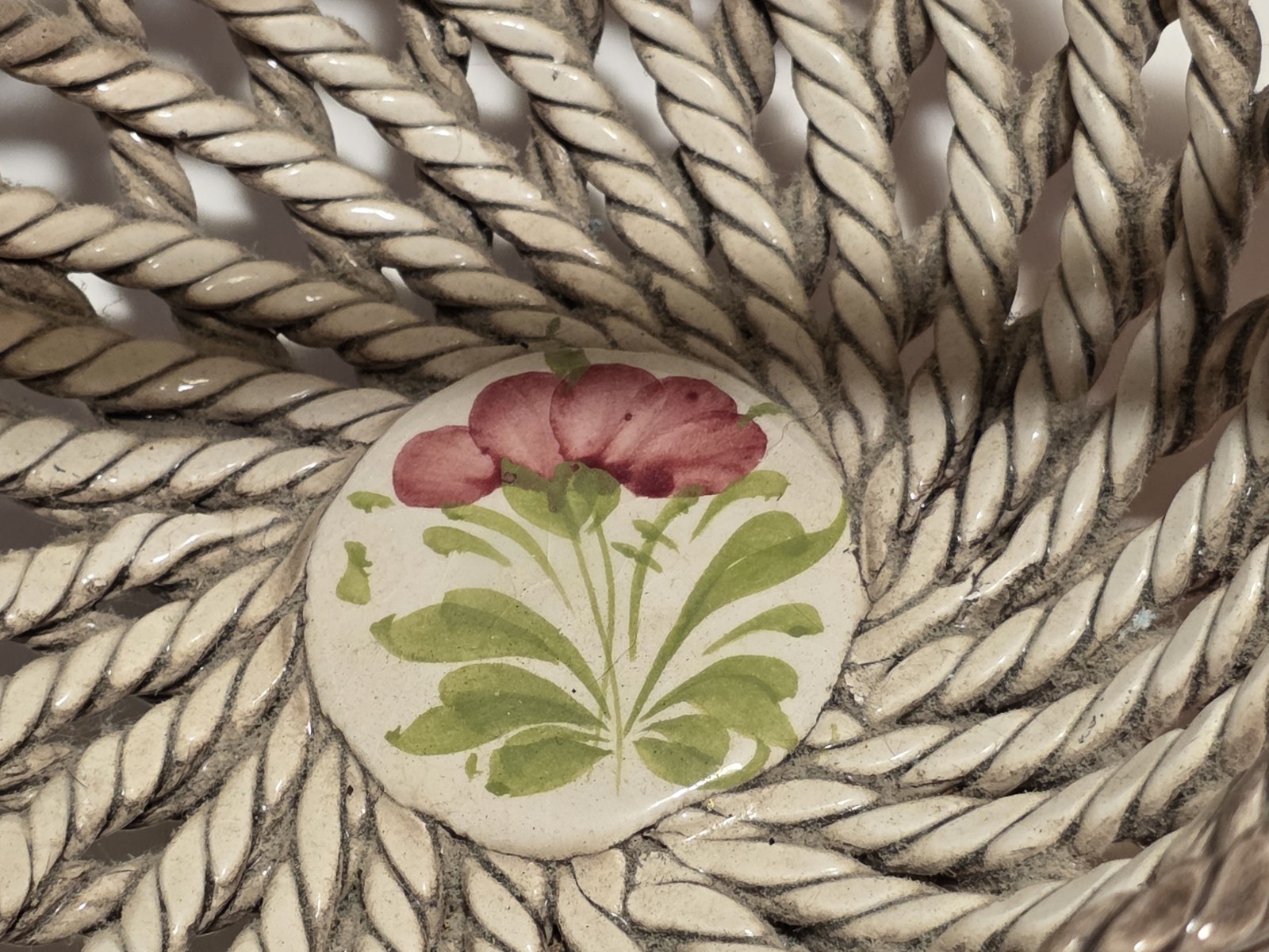 Vintage Capodimonte Woven Porcelain Basket with Flowers Italy