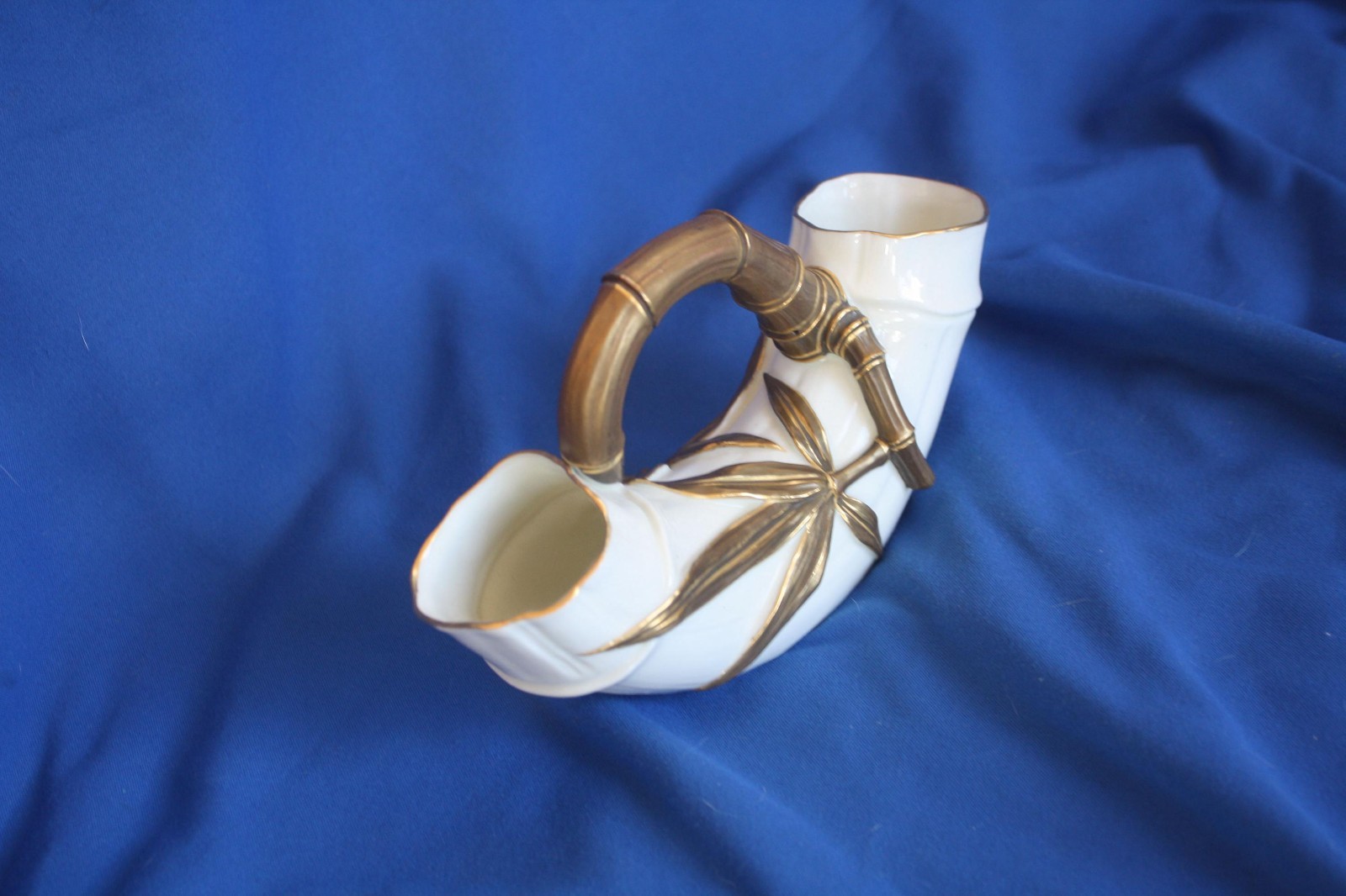 Royal Worcester Aesthetic Ivory & Gold 8″ Bamboo Porcelain Double Vase