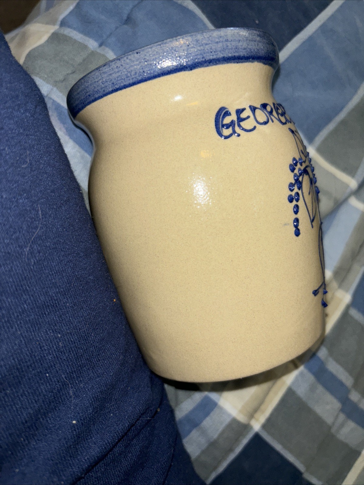 5.5” George Town Delaware Pottery Crock Basket Blueberries Salt Glaze Spoon Hold