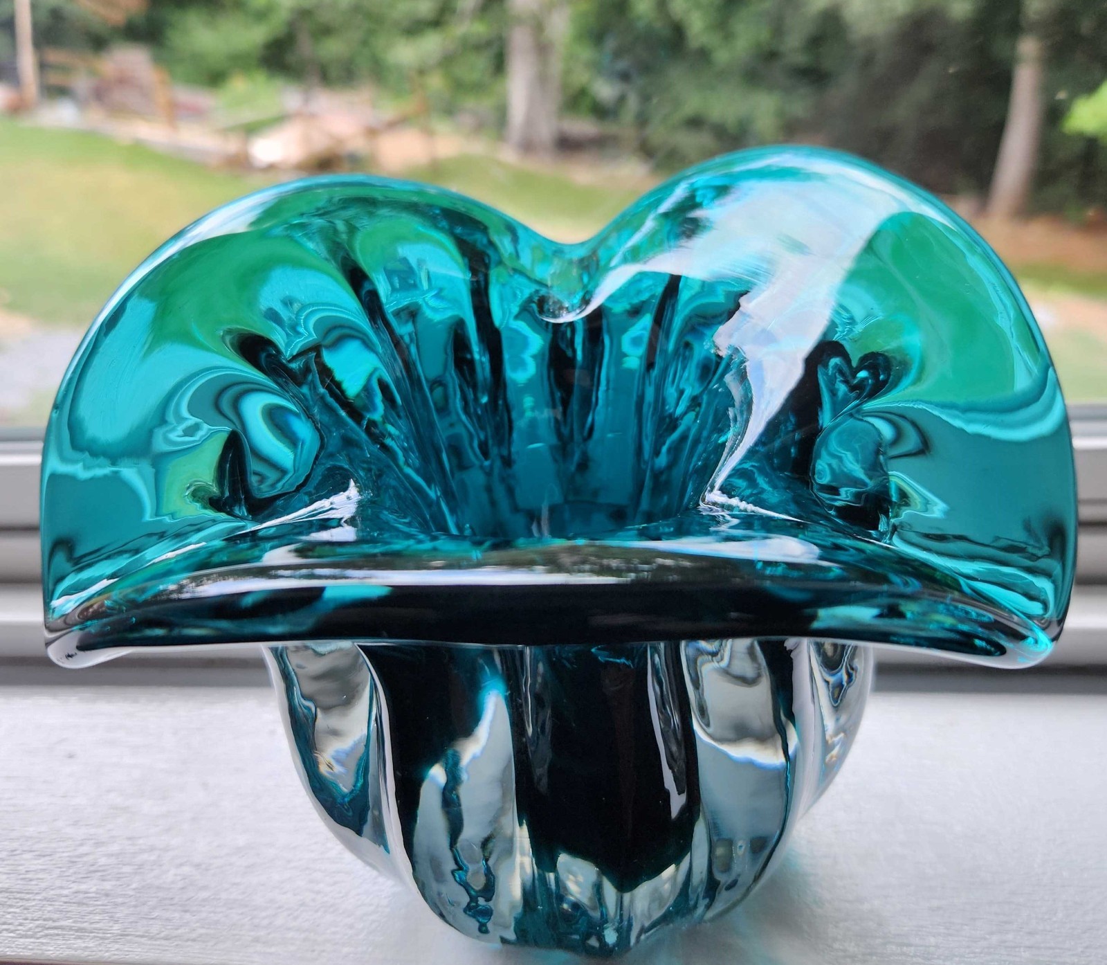 Blenko 6513 Ribbed Cased Vase, RARE, Peacock Color, Very Heavy