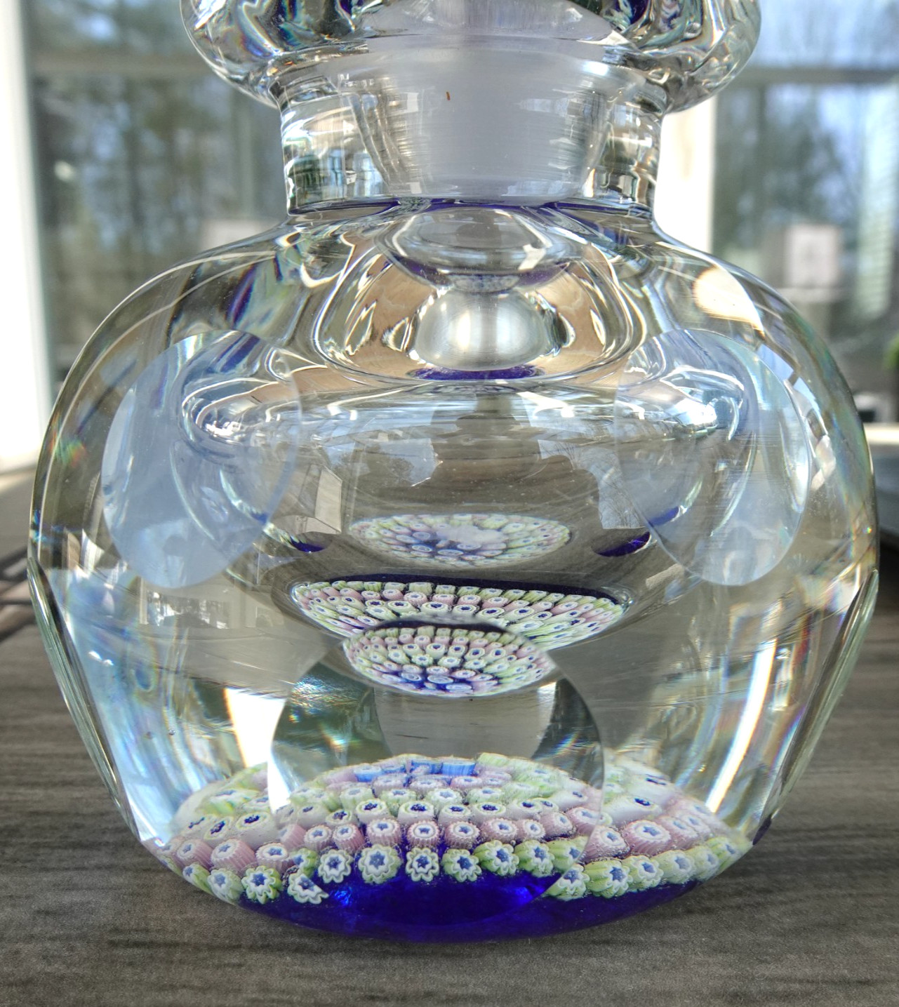 Large John Deacons StK Cane Millefiori Paperweight Style Inkwell Bottle Faceted