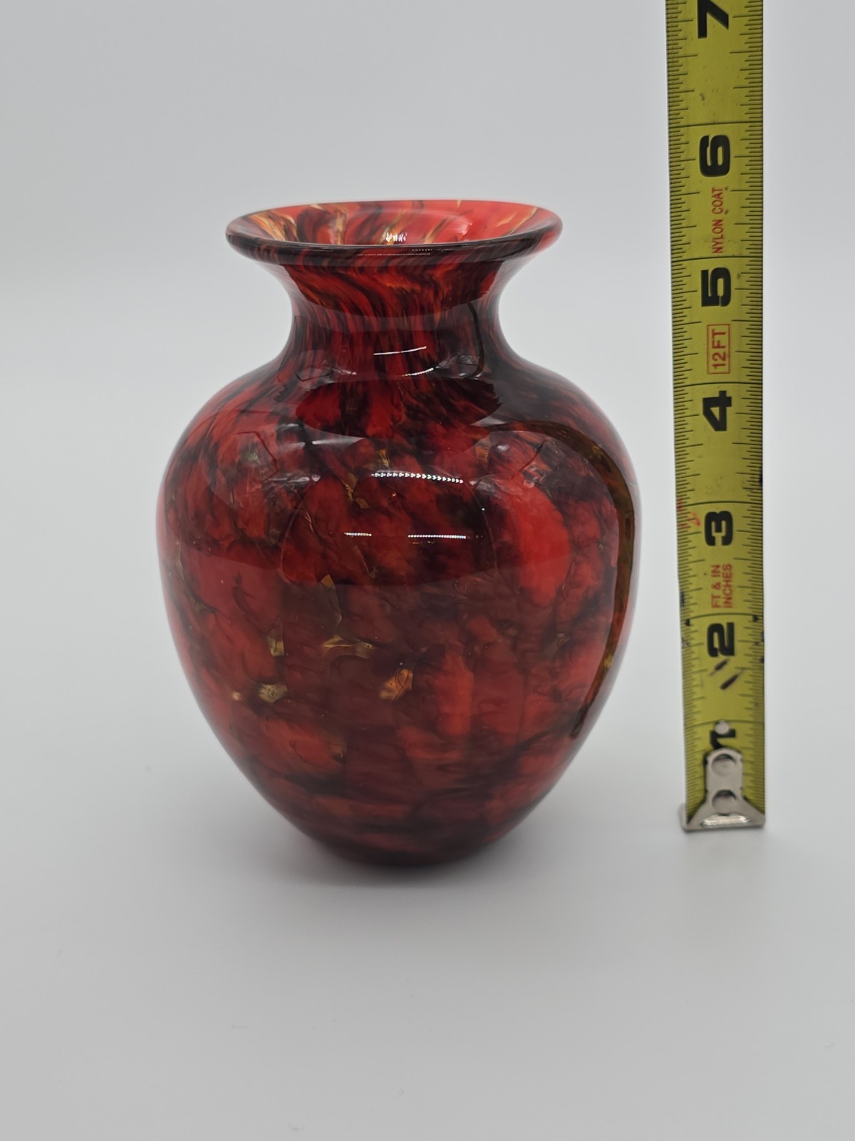 Vintage MURANO STYLE Cauldron Inferno Squat Vase (5½”w x 3¾”t) Studio Art Glass