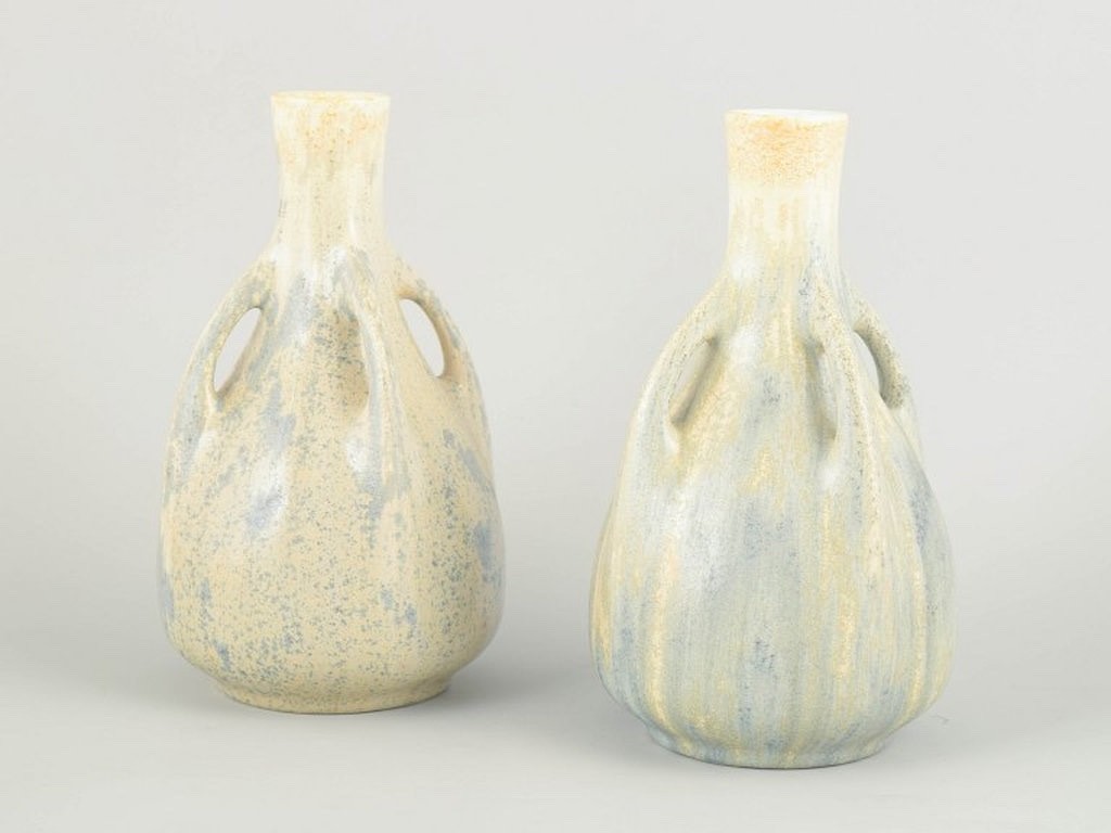 Rörstrand, Sweden. Two baluster-shaped Art Nouveau faience vases. Early 20th c.