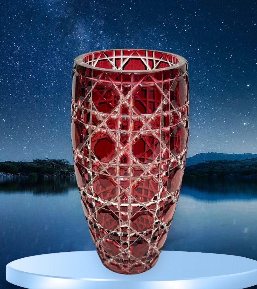 Faberge Russian Court Collection Red Cut to Clear Vase (9″)