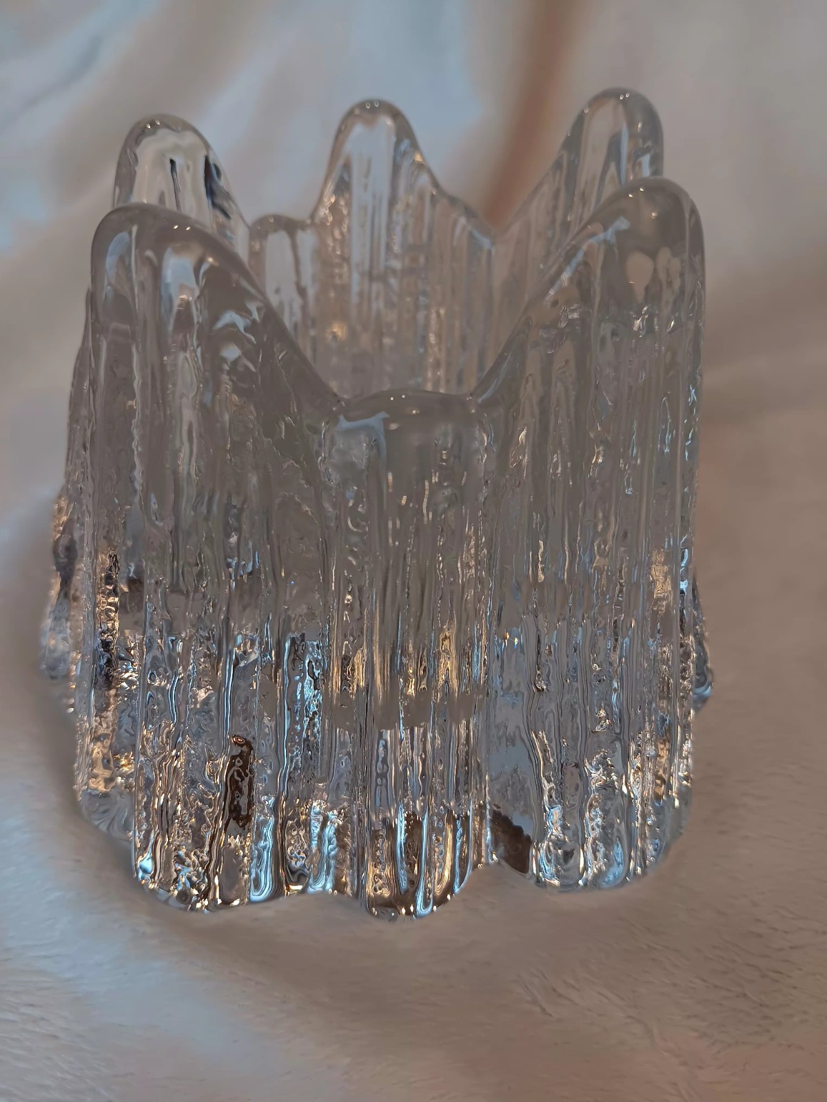 Nybro Sweden Crystal Volcano Rune Strand Candle Holder 4” High 5 “ Wide