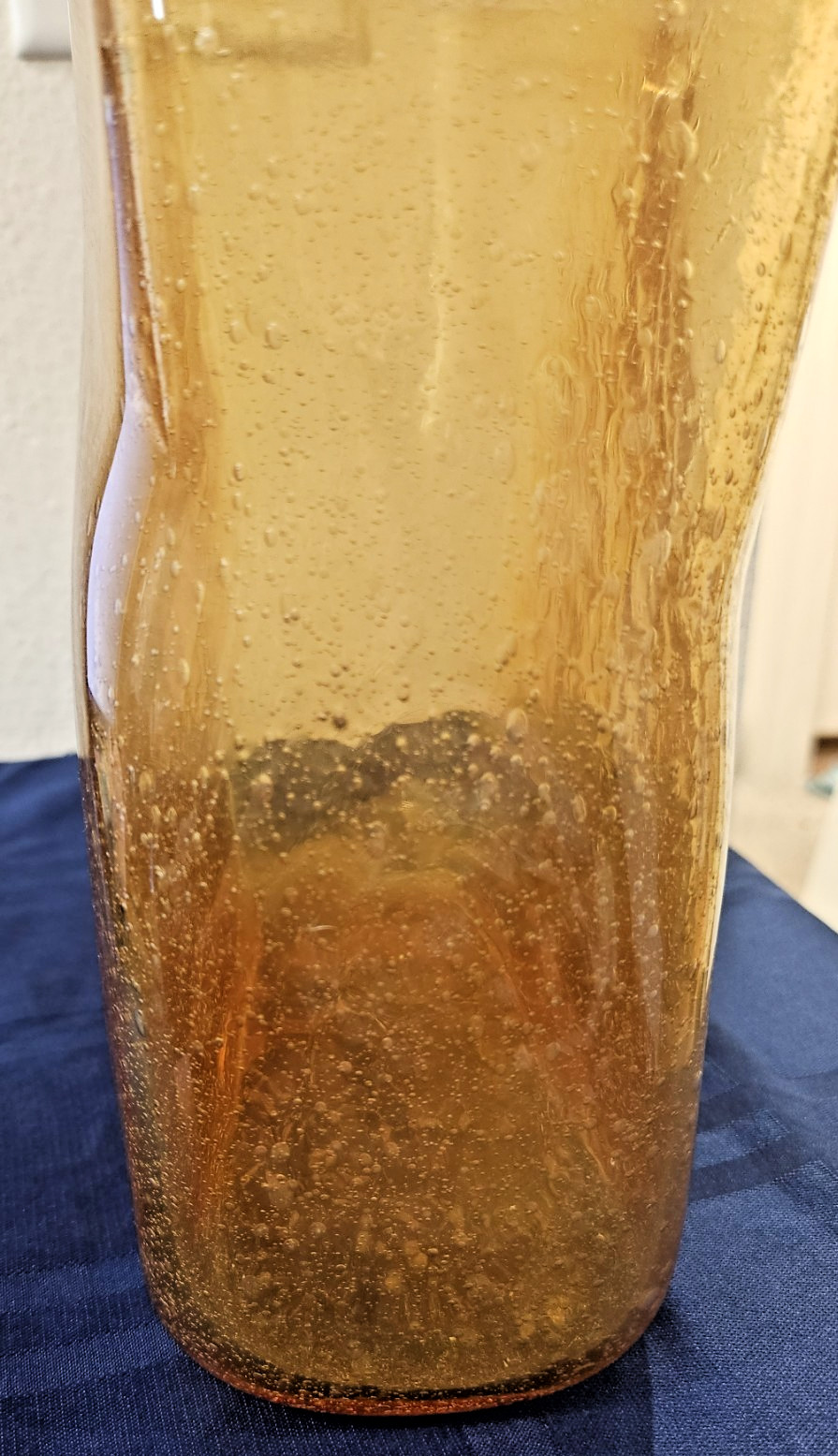Hand Blown Amber Seeded Bubble Glass Magazine Holder Postmodern Memphis Decor