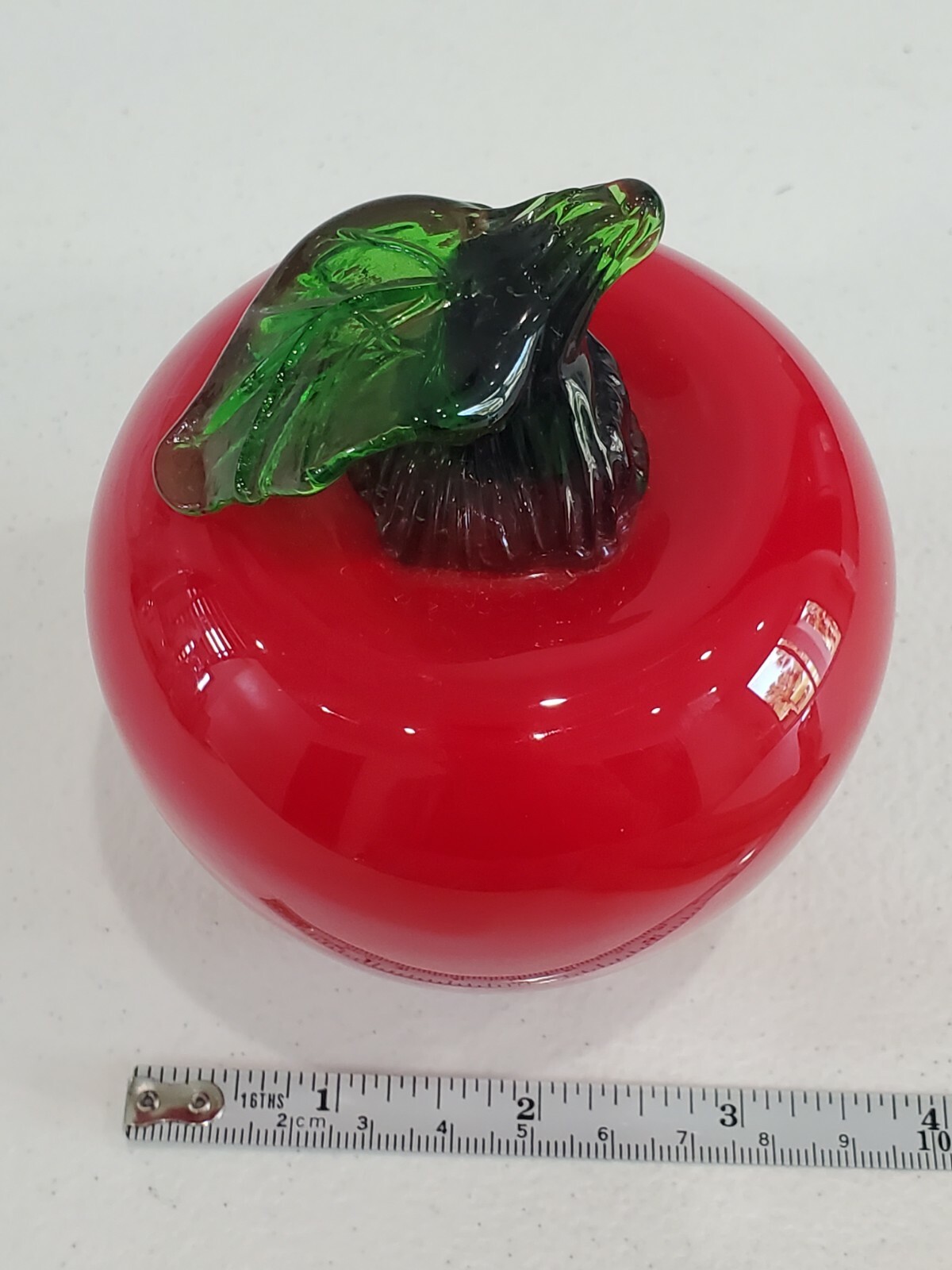 Vintage Handblown Glass Red Apple with Green Stem UNIQUE ITEM