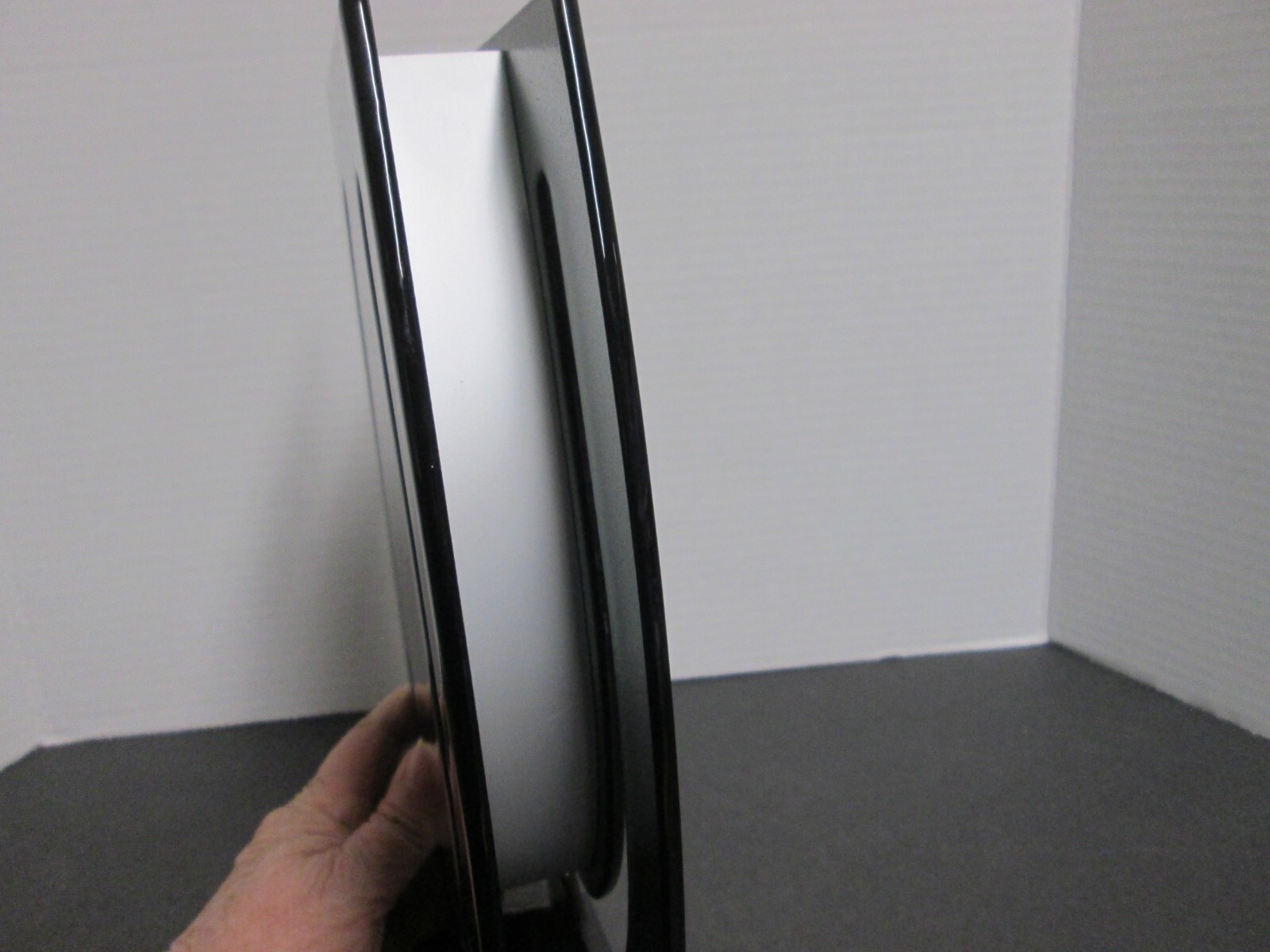 Period Mid Century Modern Black Cut Out Glass 10” Vase With Aluminum Center