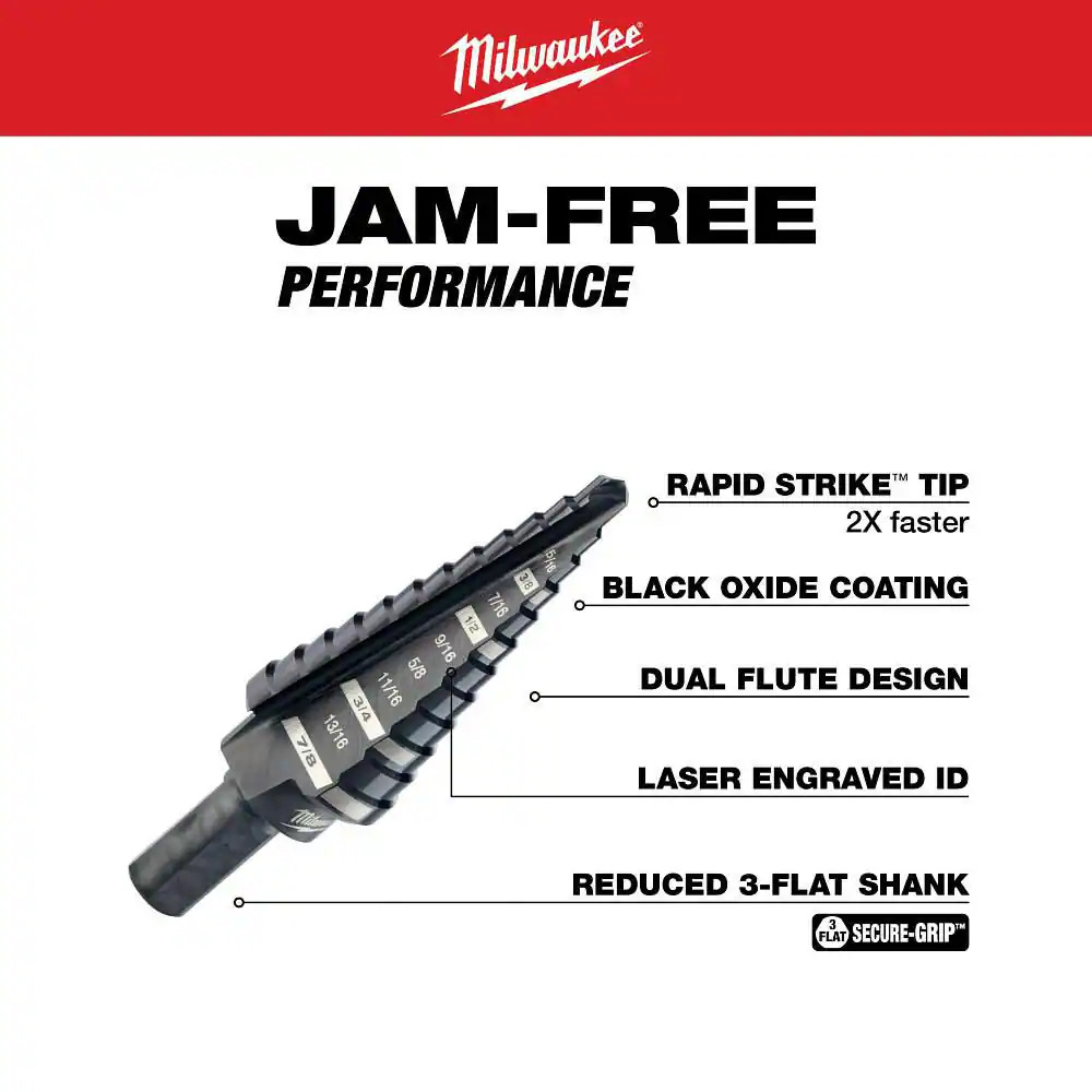 3/16 In. – 7/8 In. #4 Black Oxide Step Drill Bit (12-Steps)