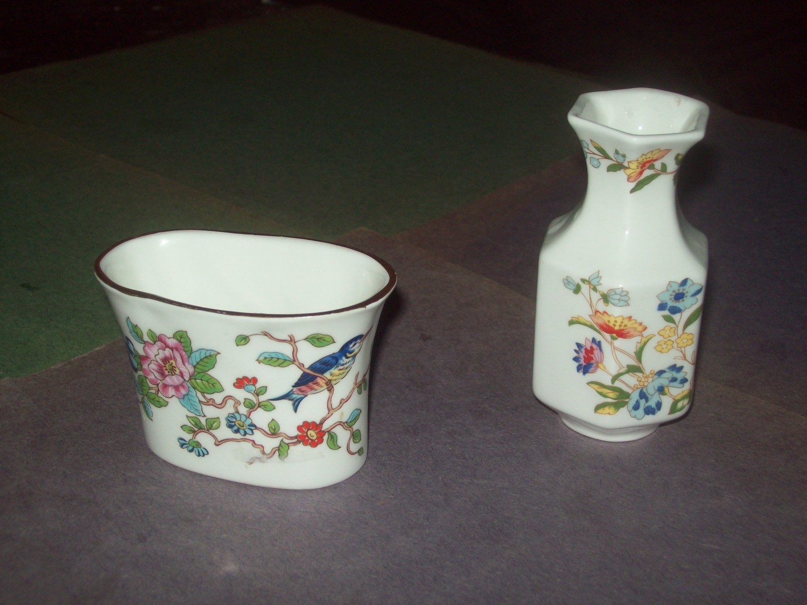 LOT OF TWO AYNSLEY PORCELAIN MINIATURES VASE & BOWL FINE BONE CHINA ENGLAND