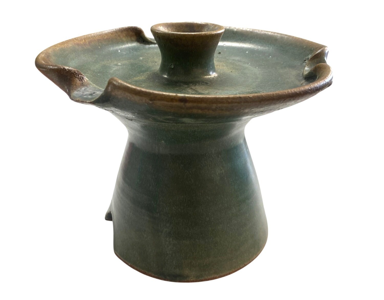 Handcrafted Green Pottery Candle Holder Ashtray Unique Decor