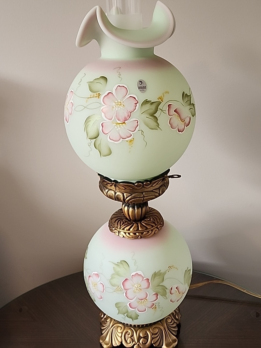 Fenton LOTUS MIST FLORAL GWTW Lamp ~ Hand Painted & Artist Signed ~ EXQUISITE!!!