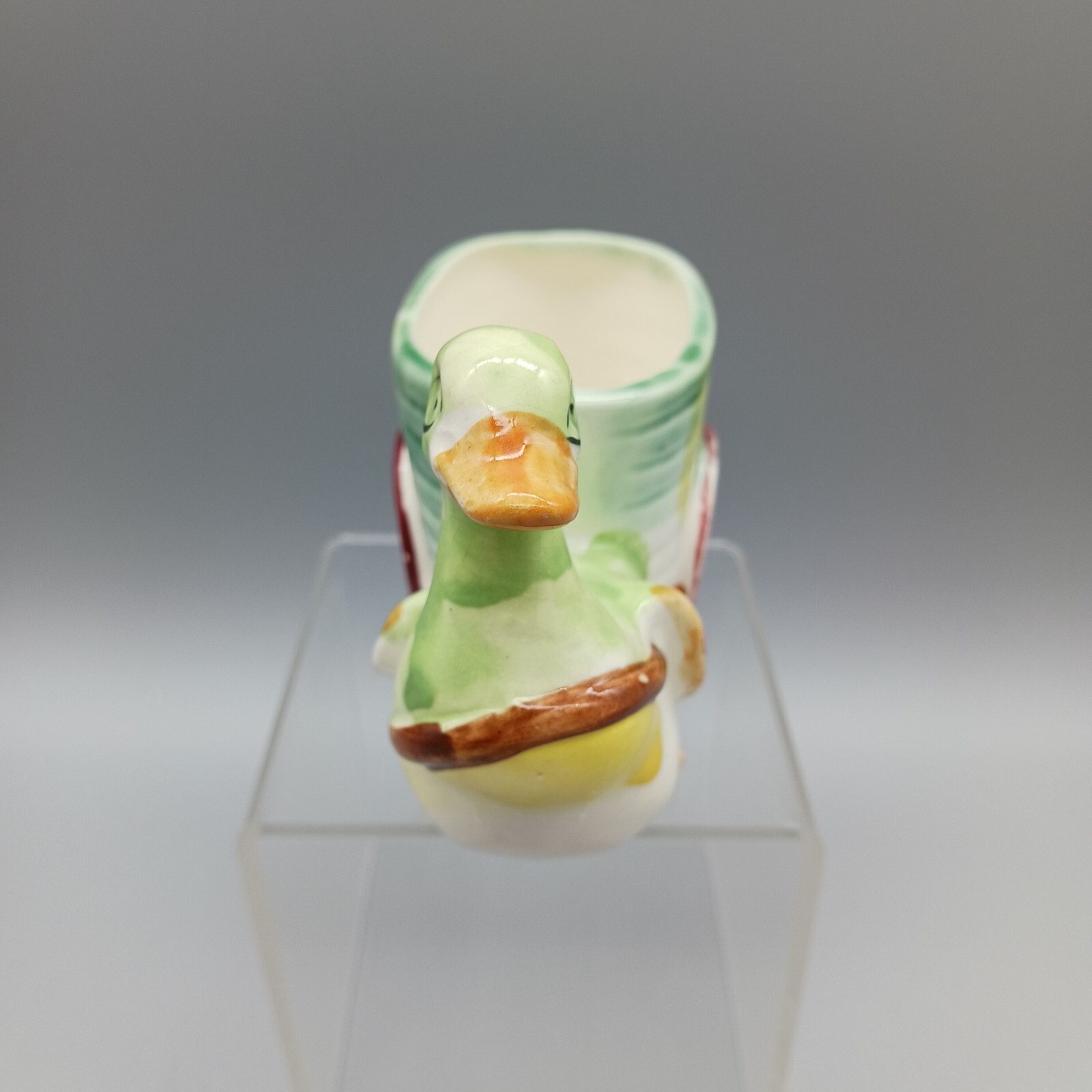 Vintage Small Ceramic Planter Duck Pulling Cart Unmarked 4.875″ x 3″ x 2.875″