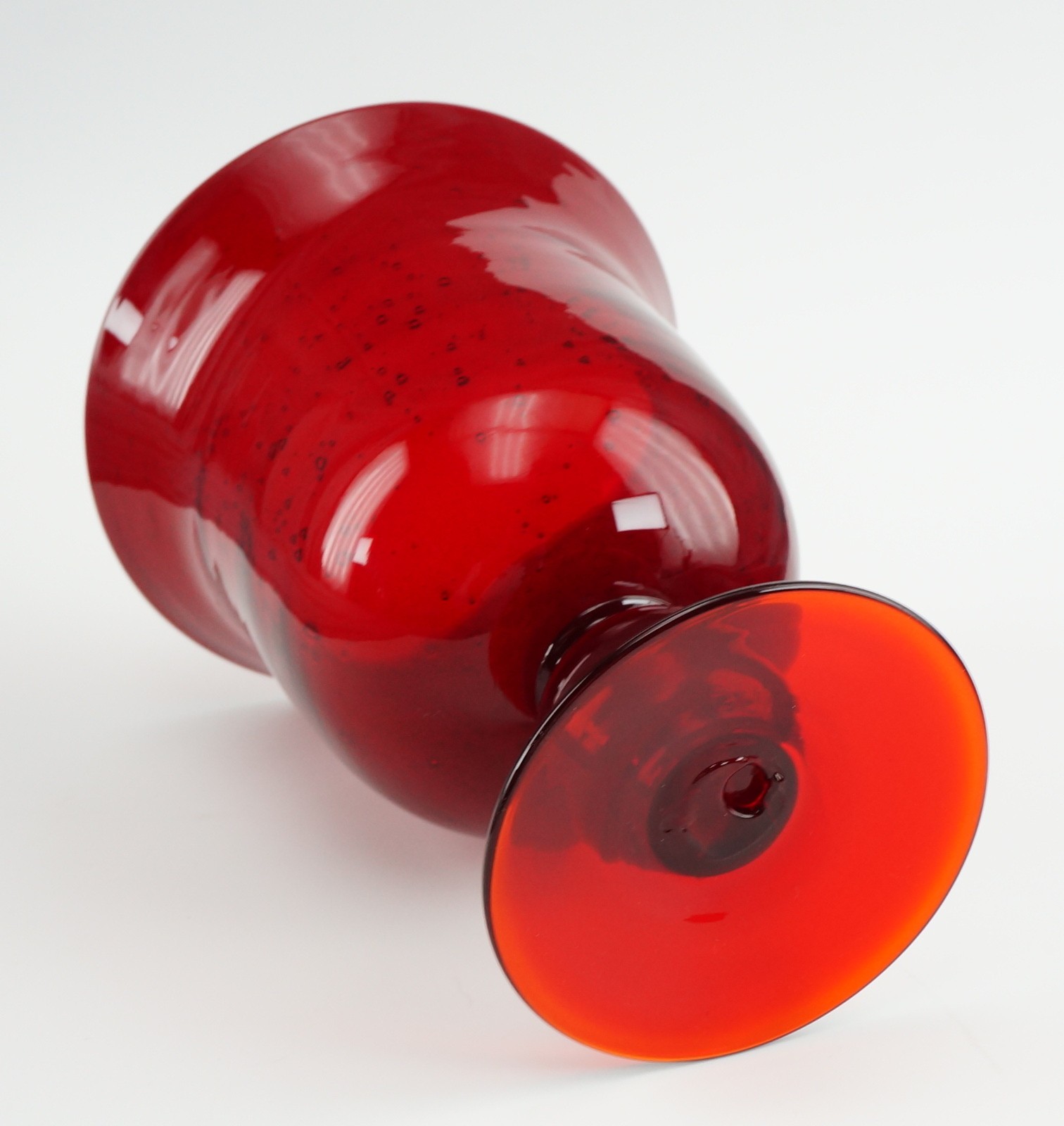 Rare 1930s 1940s Blenko #58 7 1/4” Ruby Red Flared Vase w/ Bubbles