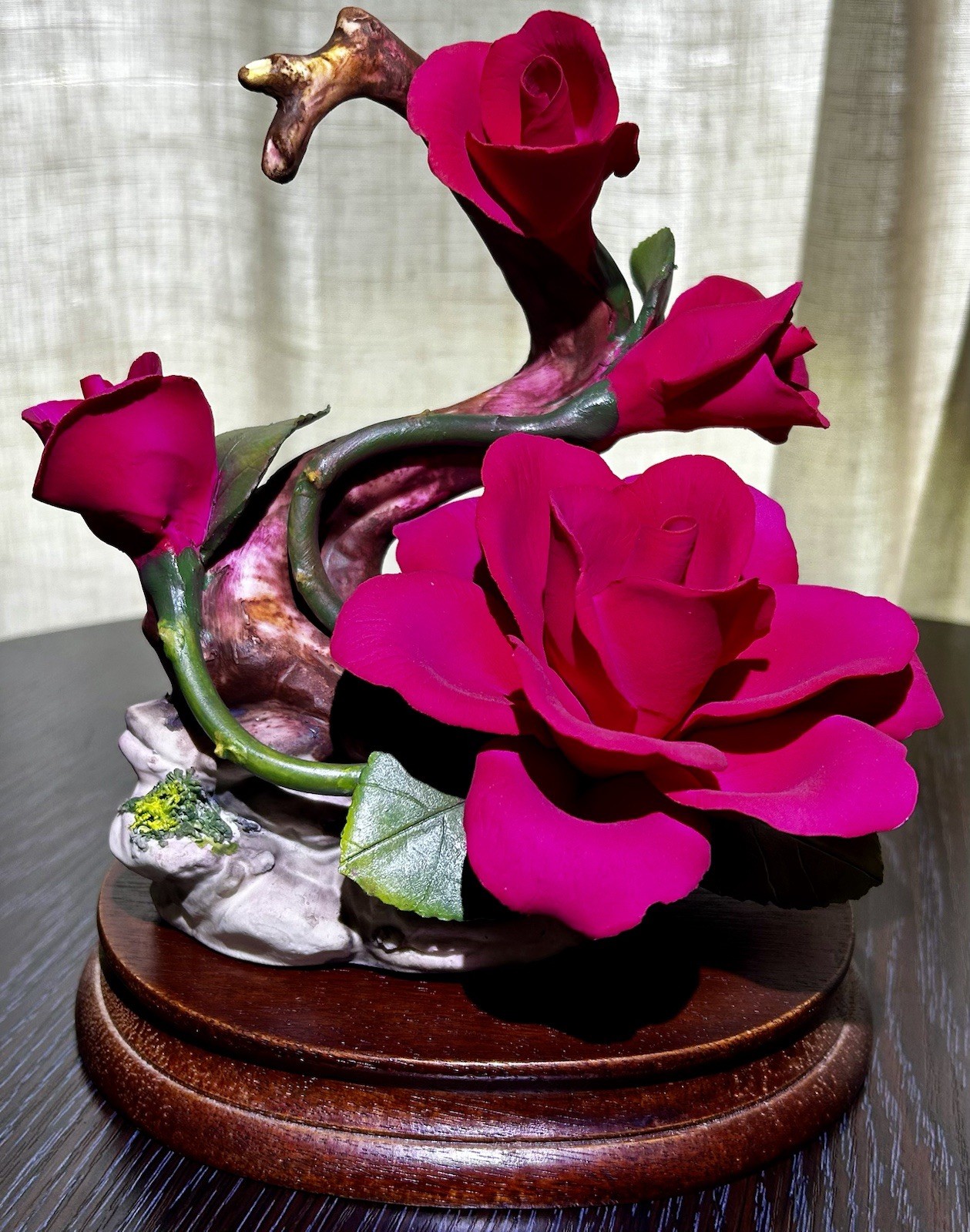 Capodimonte Porcelain Red Roses And Display Base