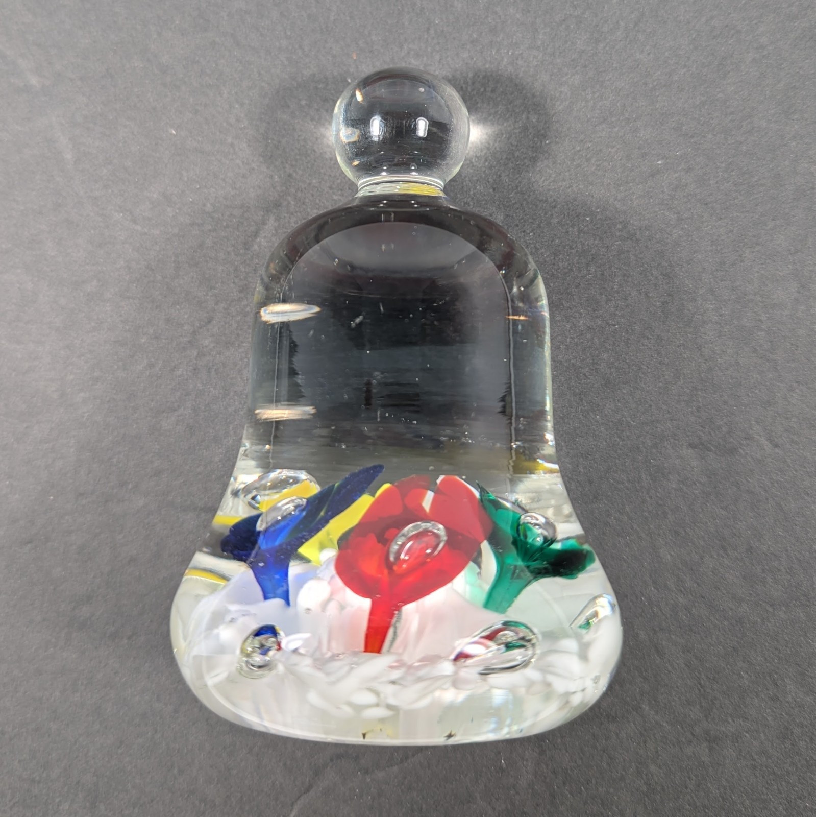 Maude and Bob St Clair Vintage 1977 Glass Bell Shape Paperweight 4″ Tall