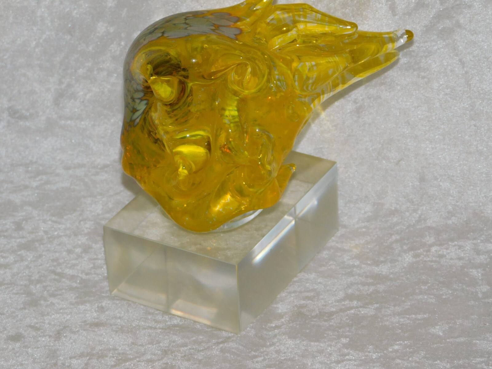 Modern Art Glass Sculpture Blown Blonde Hair Bust Henryk Rysz Poland Papeweight