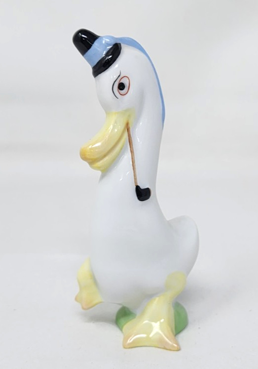 Vintage HEREND HUNGARY DUCK w/ PIPE Hand Painted Porcelain Figurine 3-3/4″ MINT