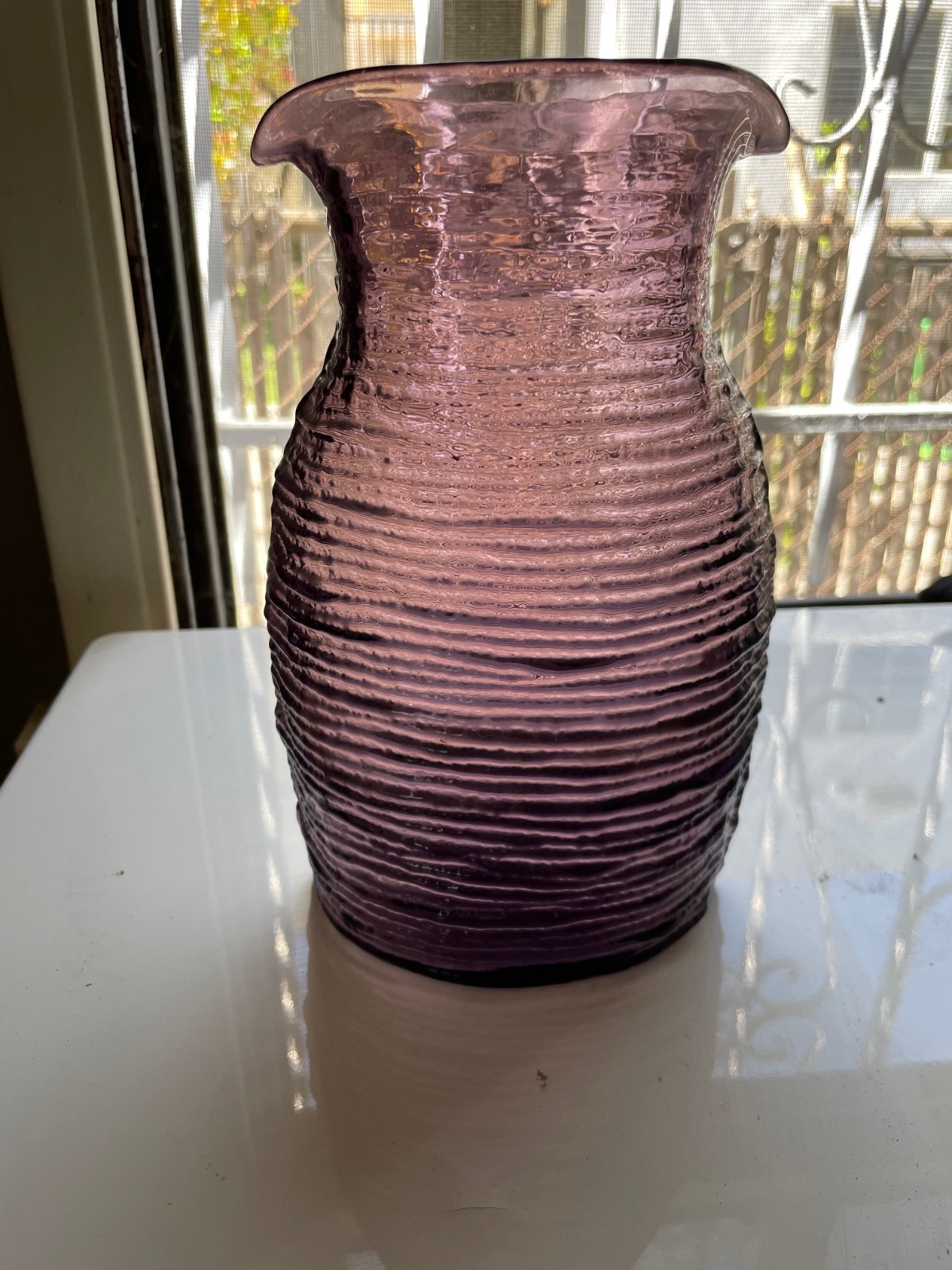 Vintage Ripple Bark Amethyst Purple Soreno Glass Vase – Ruffled Edge MCM