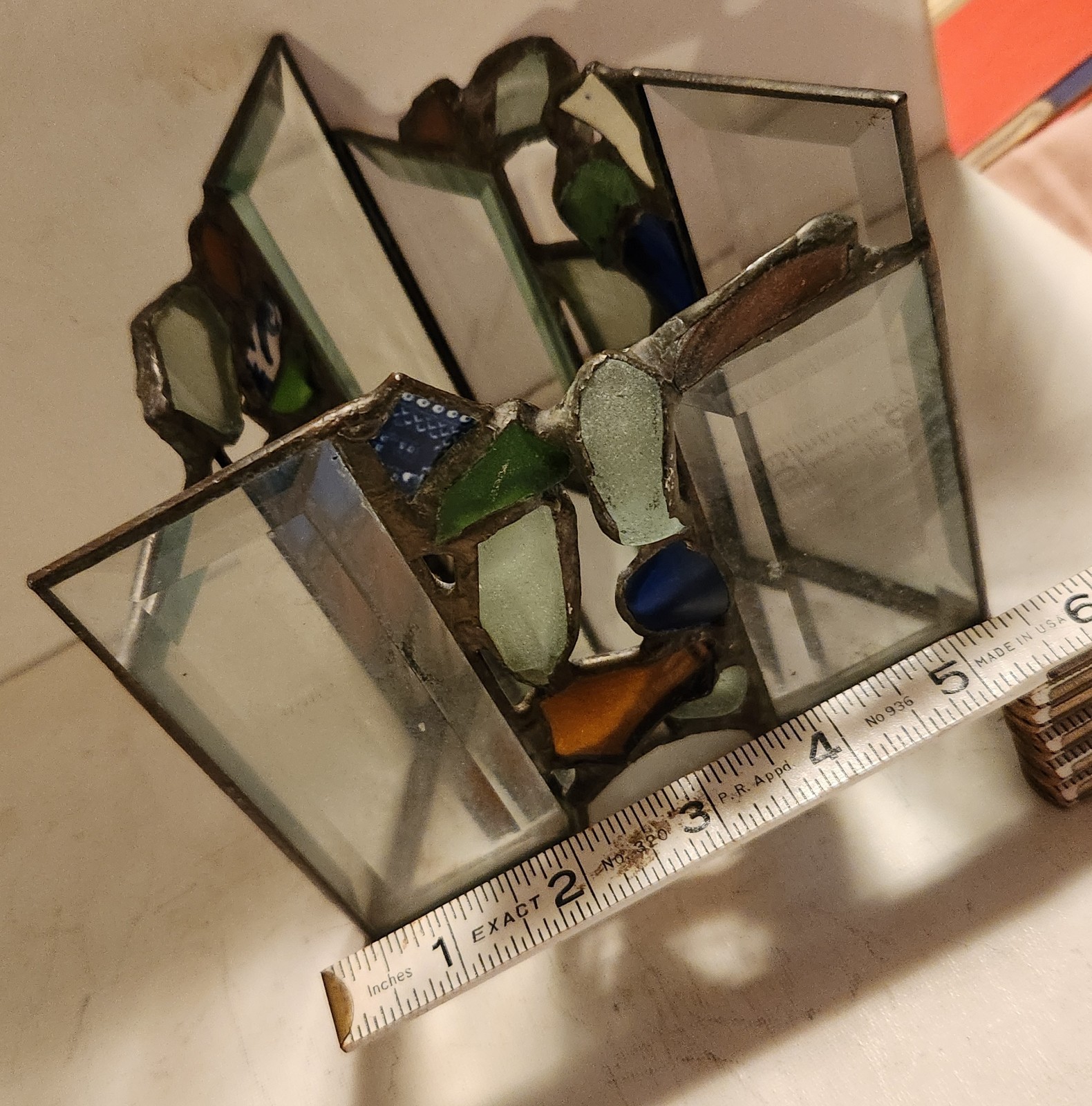 Vintage ARTIST MADE DATED 6 INCH STAINGLASS TERRARIUM. UNIQUE. SEE PHOTOS