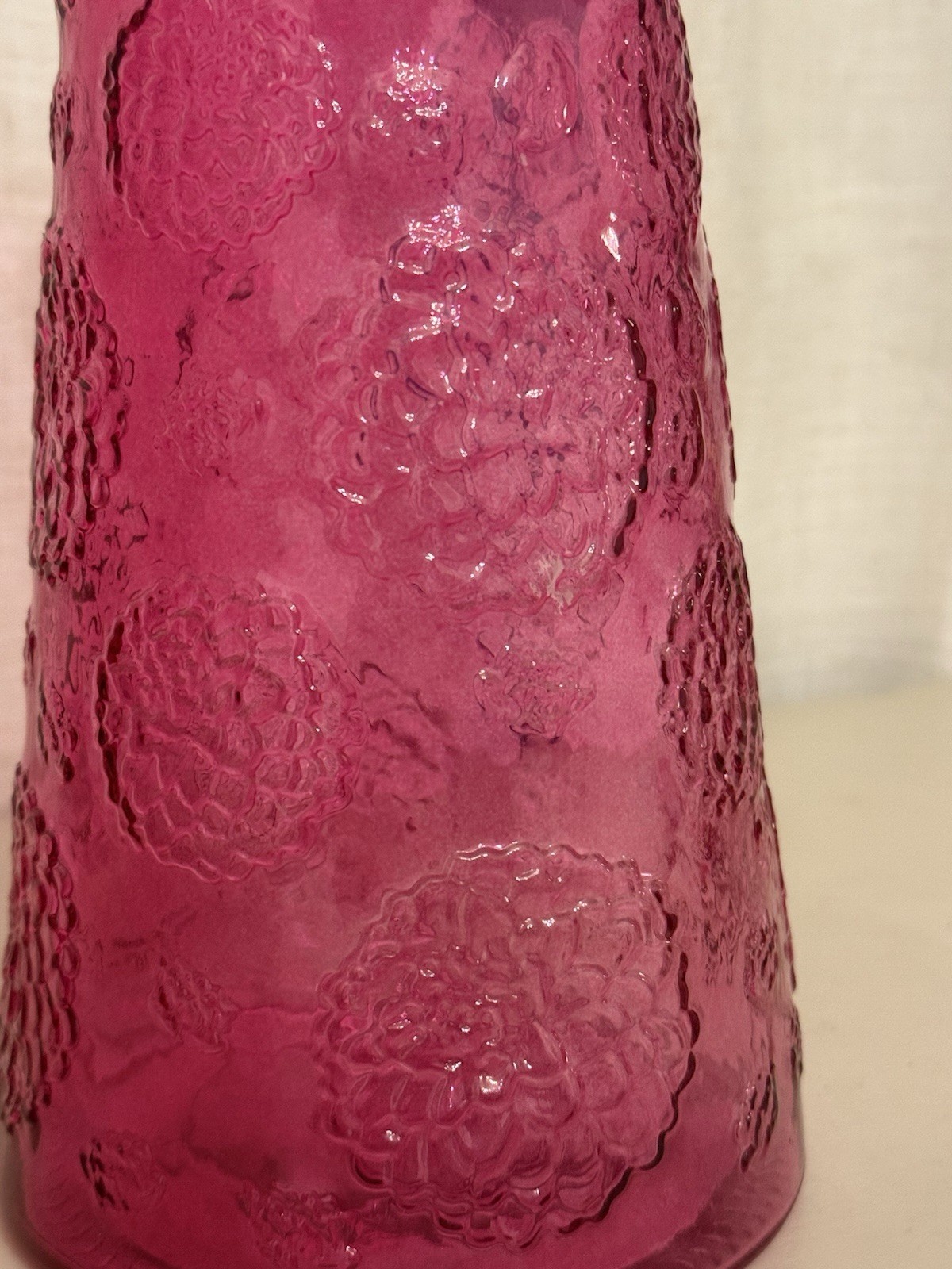 Vintage Indiana Glass Tiara Rose Vase Pink Red 9.75” Acorn Mark Embossed Floral