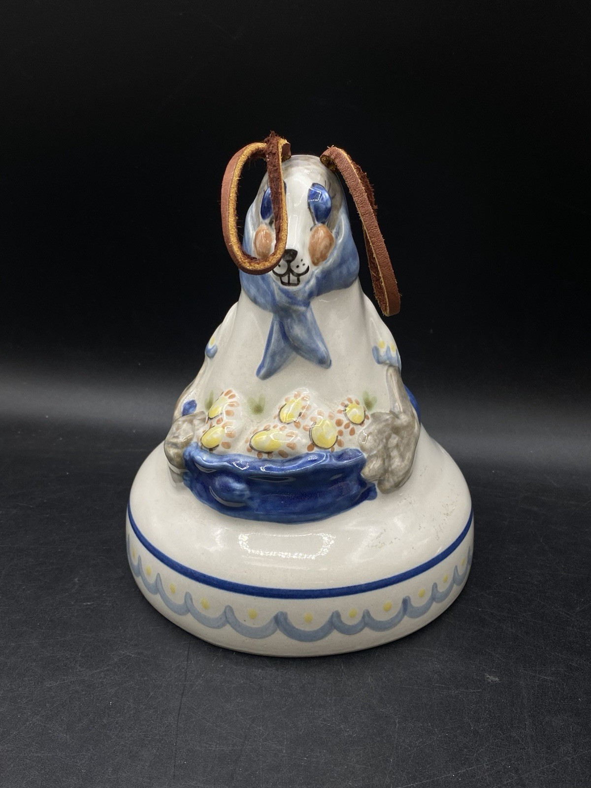 Louisville Stoneware Easter Bunny Holding Eggs 7” Bell M. A. Hadley Style