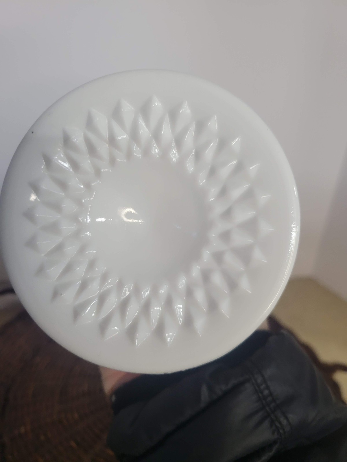 White Milk Glass Diamond Pedestal Vase Scalloped Rim Table Home Decor