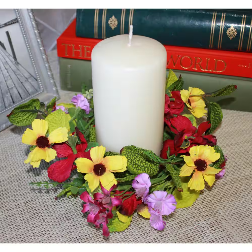 3.25 In. Red and Yellow Pansy Candle Ring (Set of 2)