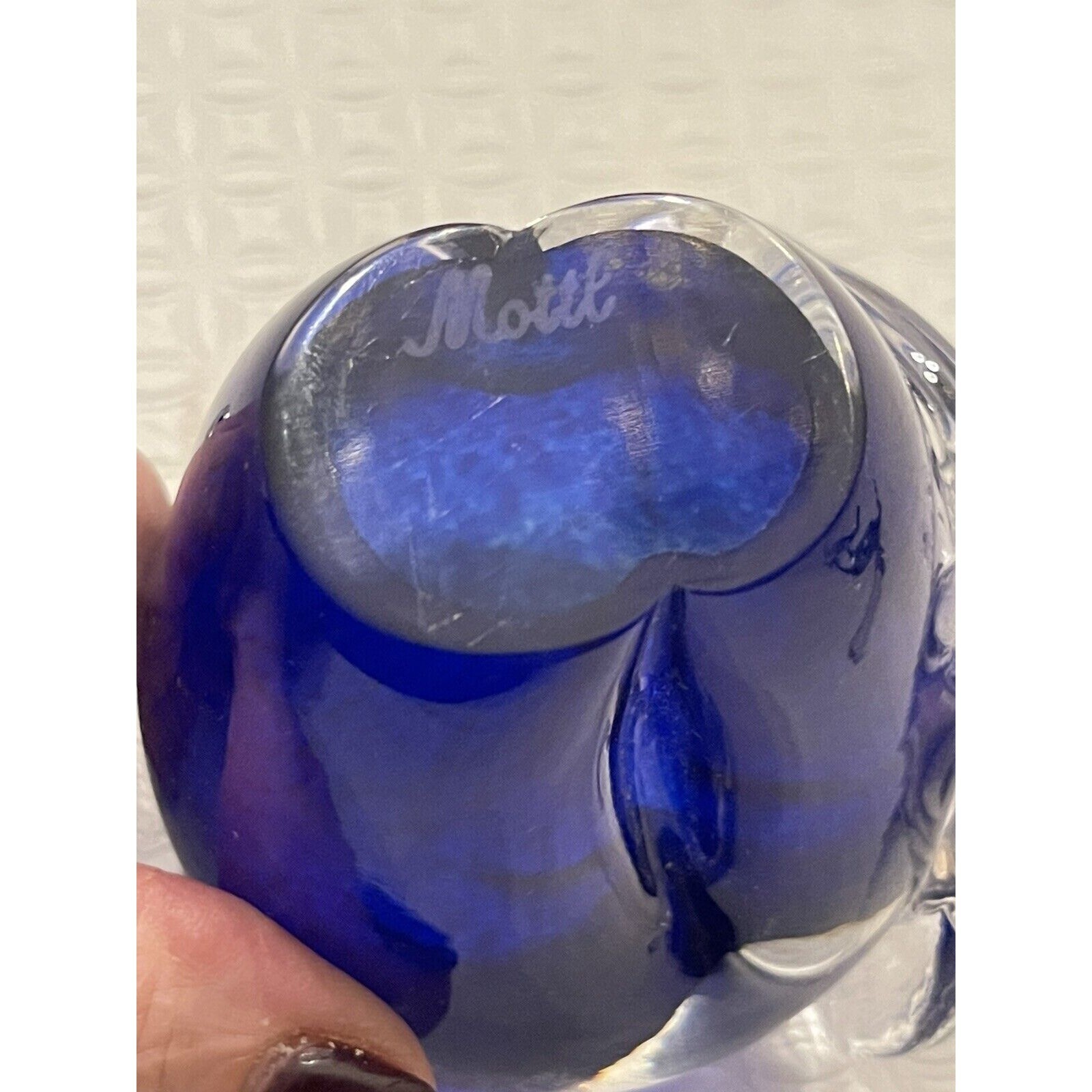 Czech Bohemian Glass Paperweight Elephant Milan Mottl Karlovy Vary Figurine Blue