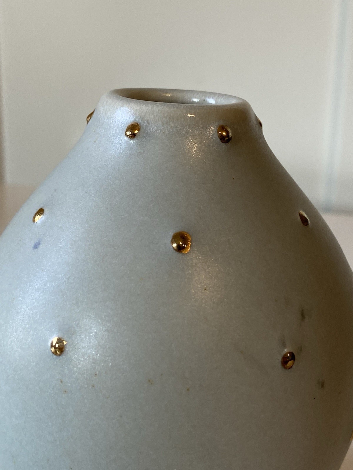JOANNA Studio Pottery Weed Pot Bud Vase Robins Egg Blue Gold Polka Dots Unique