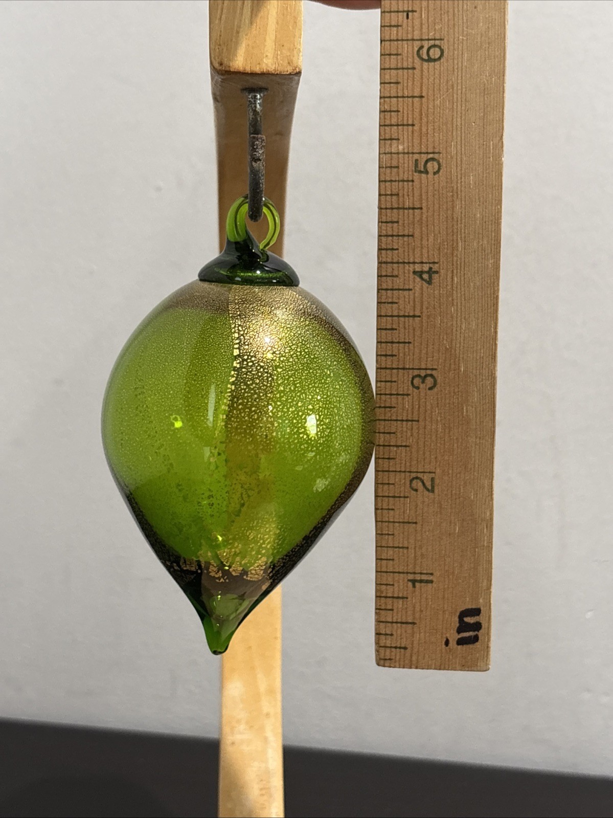 Glass Eye Studio Hand Blown Glass Teardrop Ornament Green Gold Foil Raindrop