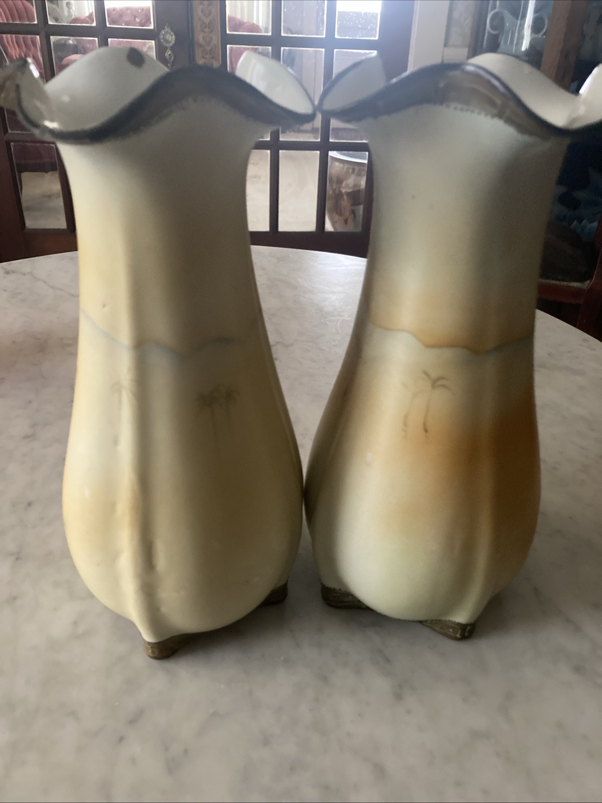 imperial nippon porcelain hand painted With Camel Desert Scene pair 10” Vases