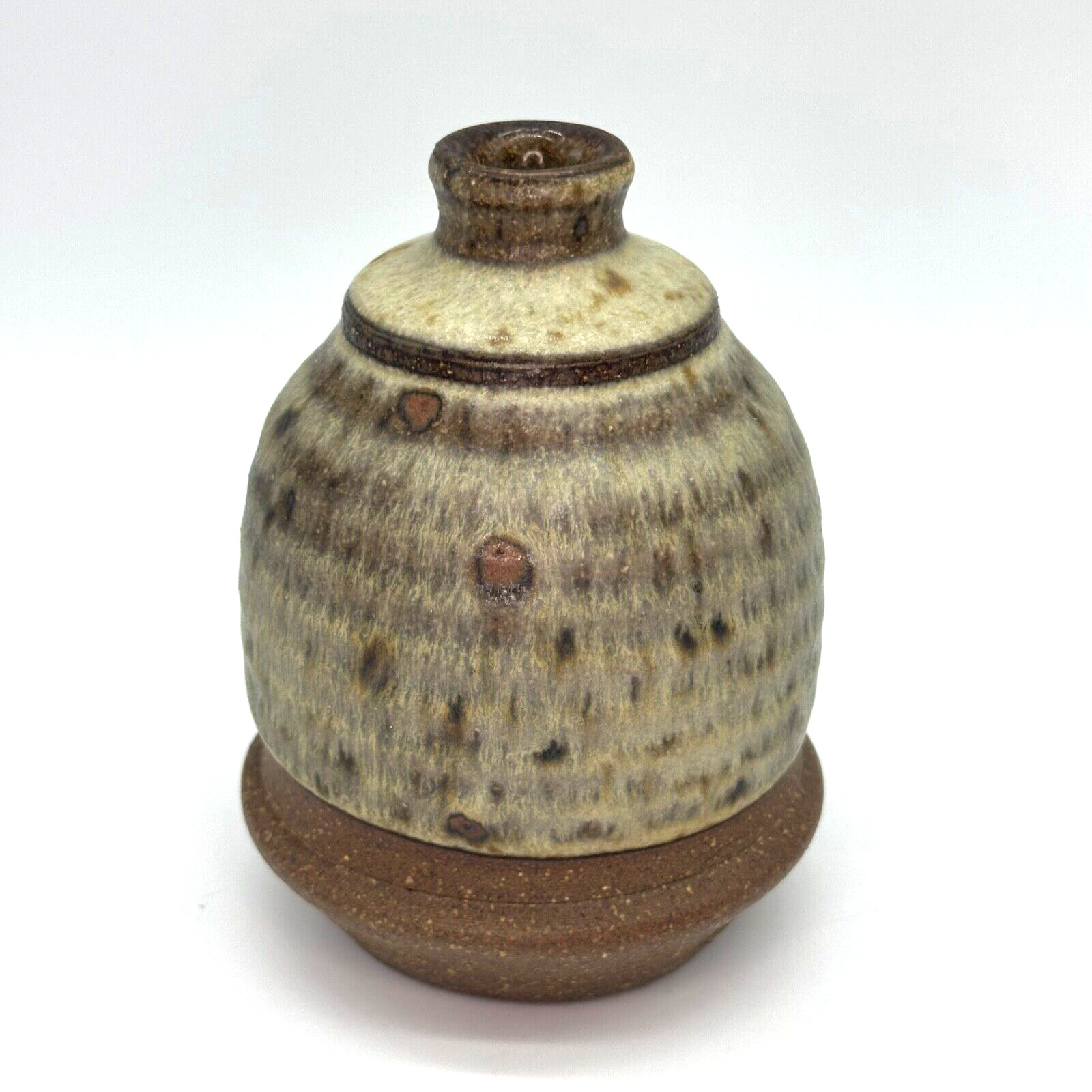 J.Mills Brown County Pottery Art Studio Indiana 4.8″ Oil Lamp Signed 1985 (Note)