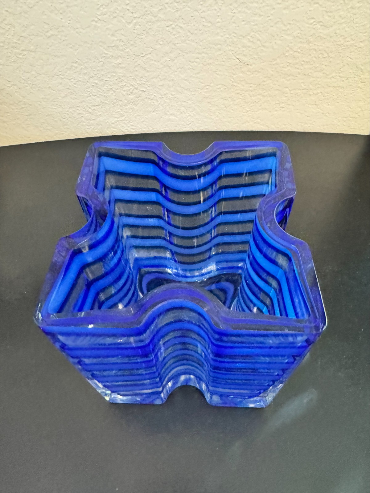 4.8lb Murano Style Cobalt Blue & Clear Art Glass Vase Thick Layered Modern Heavy